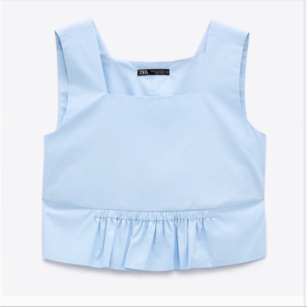 Zara Ruffle Bottom Square Neck Crop Top Sky Blue Size XL - Picture 2 of 8